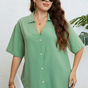 This Women Summer v-Neck Loose Casual Shirt Made Of Comfortable And Elastic Fabric. It Is Wholesale Sexy Plus Size Tops For Women. With The Gradual Rise Of Feminist Awareness