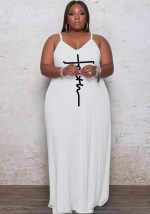 This Women White Casual Strap Sleeveless Letter Print Pockets Maxi Loose Plus Size Dresses made of soft and elastic fabric. Global Lover wholesale plus size dresses and hope curvy ladies find here a warm and exciting place to shop affordable curvy dresses online - plus size casual