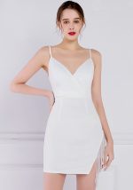 This Women White V-neck Sleeveless Mini Club Dresses design made of high quality polyster and spandex material