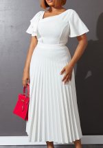 This Women White V-neck Short Sleeves Cascading Ruffle Maxi Dresses design made of high quality polyster and spandex material