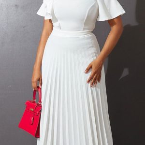 This Women White V-neck Short Sleeves Cascading Ruffle Maxi Dresses design made of high quality polyster and spandex material