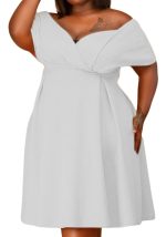 This Women White Sweet Off-the-shoulder Short Sleeves Solid Belted Midi A-line Plus Size Dresses made of soft and elastic fabric. Global Lover wholesale plus size dresses and hope curvy ladies find here a warm and exciting place to shop affordable curvy dresses online - plus size casual