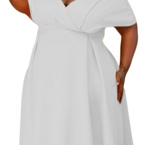 This Women White Sweet Off-the-shoulder Short Sleeves Solid Belted Midi A-line Plus Size Dresses made of soft and elastic fabric. Global Lover wholesale plus size dresses and hope curvy ladies find here a warm and exciting place to shop affordable curvy dresses online - plus size casual