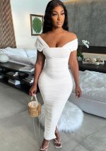 This Women White Off-the-shoulder Short Sleeves Ruched Slit Pencil Midi Dresses design made of high quality polyster and spandex material. It come with good stretch and wearing comfortable. Women¡¯s midi dresses is omnipotent and suit for all kinds of occasions - daily wear