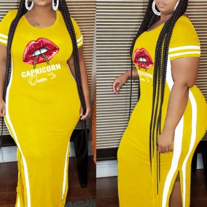 This Women Yellow Casual O-Neck Short Sleeves Lip Print Slit Plus Size Dresses made of soft and elastic fabric. Global Lover wholesale plus size dresses and hope curvy ladies find here a warm and exciting place to shop affordable curvy dresses online - plus size casual