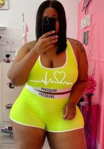 This Women Yellow Casual U-neck Sleeveless Print Vest Plus Size Two Piece design and made of comfortable and elastic fabric. wholesale plus size two piece sets is a must-have item for curvy ladies. Two piece sets can either be worn together or individually