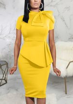 This Women Yellow Bow Short Sleeves Office Dresses design made of high end polyster and spandex material