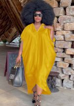 This Women Yellow Modest V-neck Half Sleeves Solid Maxi Loose Plus Size Dresses made of soft and elastic fabric. Global Lover wholesale plus size dresses and hope curvy ladies find here a warm and exciting place to shop affordable curvy dresses online - plus size casual