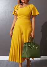 This Women Yellow V-neck Short Sleeves Cascading Ruffle Maxi Dresses design made of high quality polyster and spandex material