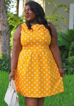 This Women Yellow Sweet O-Neck Sleeveless Dot Print Midi A-line Plus Size Dresses made of soft and elastic fabric. Global Lover wholesale plus size dresses and hope curvy ladies find here a warm and exciting place to shop affordable curvy dresses online - plus size casual