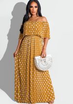 This Women Yellow Off-the-shoulder Short Sleeves Maxi Dresses design made of high quality polyster and spandex material