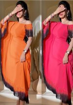 This Women Tassel Slash Shoulder Irregular Dress Design Made Of High Quality Polyster And Spandex Material. It Is Stretchy