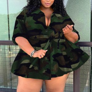 This Women Turndown Collar Lace-Up Camouflage Dress Made Of Comfortable And Soft Fabric. It Is a Must-Have Item For Curvy Ladies In Autumn And Winter. Global Lover Offer All Kinds Of Women¡¯s Plus Size Coat And Hope Curvy Ladies Find Here a Warm And Exciting Place To Shop - Wholesale Plus Size Jackets