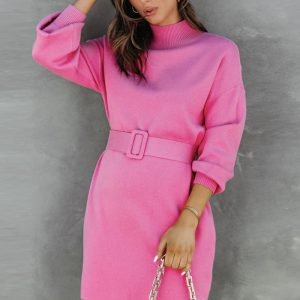 This Women Turtleneck Belt Loose Sweater Dress Combine The Warm And Fashion. It Is a Must-Have Item For This Winter. Sweater Dresses For Women At Global Lover Comes For Different Occasions - Daily Life