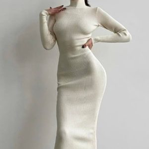 This Women Turtleneck Ribbed Knitting Solid Maxi Dress Combine The Warm And Fashion. It Is a Must-Have Item For This Winter. Sweater Dresses For Women At Global Lover Comes For Different Occasions - Daily Life