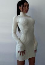 This Women Turtleneck Ribbed Knitting Solid Maxi Dress Combine The Warm And Fashion. It Is a Must-Have Item For This Winter. Sweater Dresses For Women At Global Lover Comes For Different Occasions - Daily Life