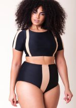 This Women Two Pieces Swimsuit Plus Size Color Block High Waist Bikini Swimsuit Is Made Of Good Quality Lycra And Spandex Fabric