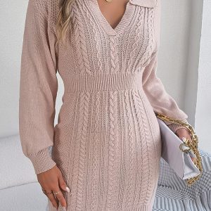 This Women v-Neck Balloon Sleeve Bodycon Sweater Dress Combine The Warm And Fashion. It Is a Must-Have Item For This Winter. Sweater Dresses For Women At Global Lover Comes For Different Occasions - Daily Life