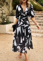 This Women v Neck Printed Long Dress Design Made Of High Quality Polyster And Spandex Material. It Come With Good Stretch And Wearing Comfortable. Women¡¯s Midi Dresses Is Omnipotent And Suit For All Kinds Of Occasions - Daily Wear