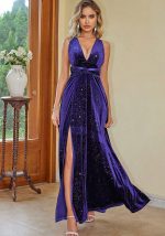 This Women v Neck Slit Velvet Cocktail Evening Dress Design Made Of High Quality Polyster And Spandex Material