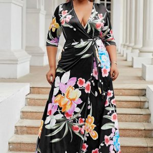 This Women v-Neck Half-Sleeve Slit Dress Bohemian Beach Maxi Dress Made Of Soft And Elastic Fabric. Global Lover Wholesale Plus Size Dresses And Hope Curvy Ladies Find Here a Warm And Exciting Place To Shop Affordable Curvy Dresses Online - Plus Size Casual