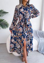 This Women Vintage Floral Turndown Collar Tie Shirt Dress Design Made Of High Quality Polyster And Spandex Material