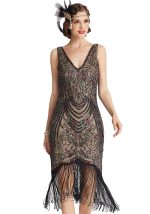 This Women Vintage Party Gathering Sequin Tassel Dress Design Made Of Good Quality Polyster And Spandex Material