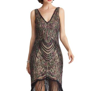 This Women Vintage Party Gathering Sequin Tassel Dress Design Made Of Good Quality Polyster And Spandex Material