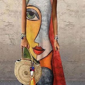 This Women Vintage Print Sleeveless Round Neck Maxi Dress Design Made Of High Quality Polyster And Spandex Material