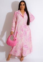 This Women Vintage Print Turndown Collar Oversized Dress Design Made Of High Quality Polyster And Spandex Material