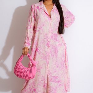 This Women Vintage Print Turndown Collar Oversized Dress Design Made Of High Quality Polyster And Spandex Material