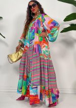 This Women Vintage v-Neck Print Pleated Long Sleeve Loose Dress Design Made Of High Quality Polyster And Spandex Material