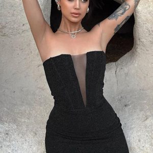 This Women Winter Sexy Patchwork Strapless Bodycon Dress Design Made Of High Quality Polyster And Spandex Material. It Come With Good Stretch And Wearing Comfortable And Feeling Freedom. The Tight And Fitted Dress Is The Most Popular Options From Party Girls. Shop Bodycon Dresses At Global Lover And Find Amazing Designs Sequins