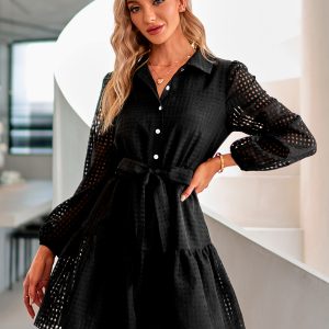 This Women Autumn And Winter Long Sleeve Solid Color Check Dress Design Made Of High Quality Polyster And Spandex Material. It Is Stretchy