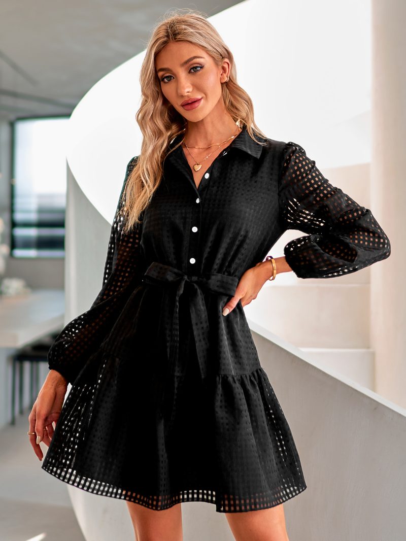 This Women Autumn And Winter Long Sleeve Solid Color Check Dress Design Made Of High Quality Polyster And Spandex Material. It Is Stretchy