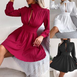 This Women Autumn And Winter Sexy Cutout Long Sleeve Dress Design Made Of High Quality Polyster And Spandex Material. It Is Stretchy