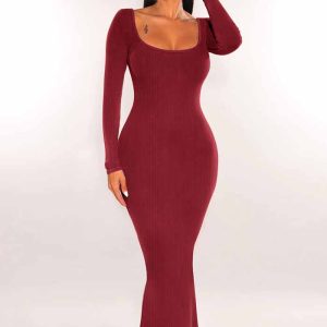 This Women Autumn Square Neck Long Sleeve Knitting Dress Combine The Warm And Fashion. It Is a Must-Have Item For This Winter. Sweater Dresses For Women At Global Lover Comes For Different Occasions - Daily Life