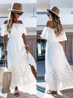 This Women Boho Lace Strapless Off Shoulder Long Beach Dress Design Made Of High Quality Polyster And Spandex Material. It Is Stretchy