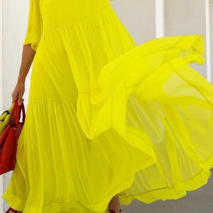 This Women Chiffon Patchwork Short Sleeve Maxi Dresses Design Made Of High Quality Polyster And Spandex Material