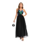 This Women Clothes Sexy v-Neck Sequined Stretch Long Cocktail Evening Dress Design Made Of Good Quality Polyster And Spandex Material