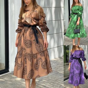 This Women Clothes Style Off Shoulder Swing Long Sleeve Maxi Print Dress Design Made Of High Quality Polyster And Spandex Material. Print Dresses Is More Interesting And Stylish. Print Maxi Dresses Is One Of The Popular Item For Islander Vocations. Women¡¯s Print Dresses At Global Lover Comes With Forever Floral