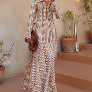 This Women Crocheted Hollow Low-Cut v-Neck Slit Long Dress Design Made Of High Quality Polyster And Spandex Material