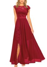 This Women Elegant Sleeveless Lace Maxi Evening Dress Design Made Of Good Quality Polyster And Spandex Material