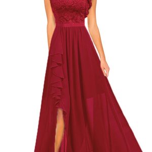 This Women Elegant Sleeveless Lace Maxi Evening Dress Design Made Of Good Quality Polyster And Spandex Material