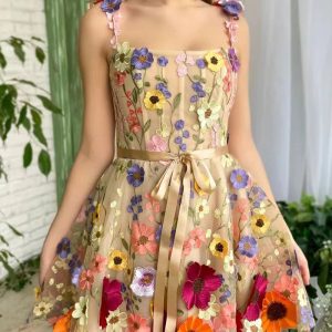 This Women Floral Embroidered Mesh Sexy Dress Design Made Of High Quality Polyster And Spandex Material. It Is Stretchy