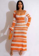 This Women Knitting Long Sleeve Striped Dress Combine The Warm And Fashion. It Is a Must-Have Item For This Winter. Sweater Dresses For Women At Global Lover Comes For Different Occasions - Daily Life