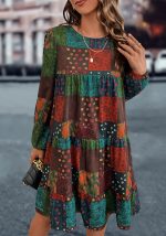 This Women Long Sleeve Printed Dress Design Made Of High Quality Polyster And Spandex Material. It Is Stretchy