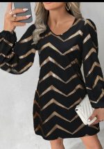 This Women Long Sleeve Printed u-Neck Puff Sleeve Dress Design Made Of High Quality Polyster And Spandex Material. It Is Stretchy