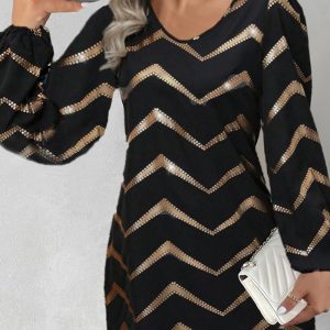 Questo donne manica lunga stampato u-collo Puff Sleeve Dress Design fatto di alta qualità Polyster e materiale Spandex. È elastico