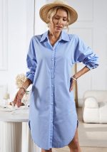 This Women Long Sleeve Shirt Dress Design Made Of High Quality Polyster And Spandex Material. It Is Stretchy